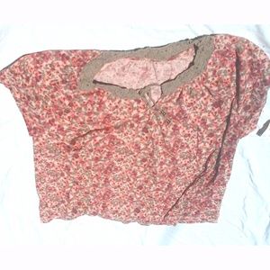 Boho crochet coral floral print summer top 28W 4X
